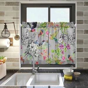 🆕️Curtains Colorful Birds Butterfly Flower Kitchen Curtains 36